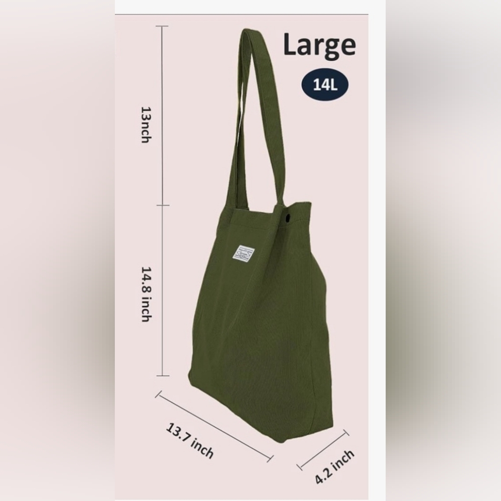 Dark Green Corduroy Tote Bag - Picture 7 of 7